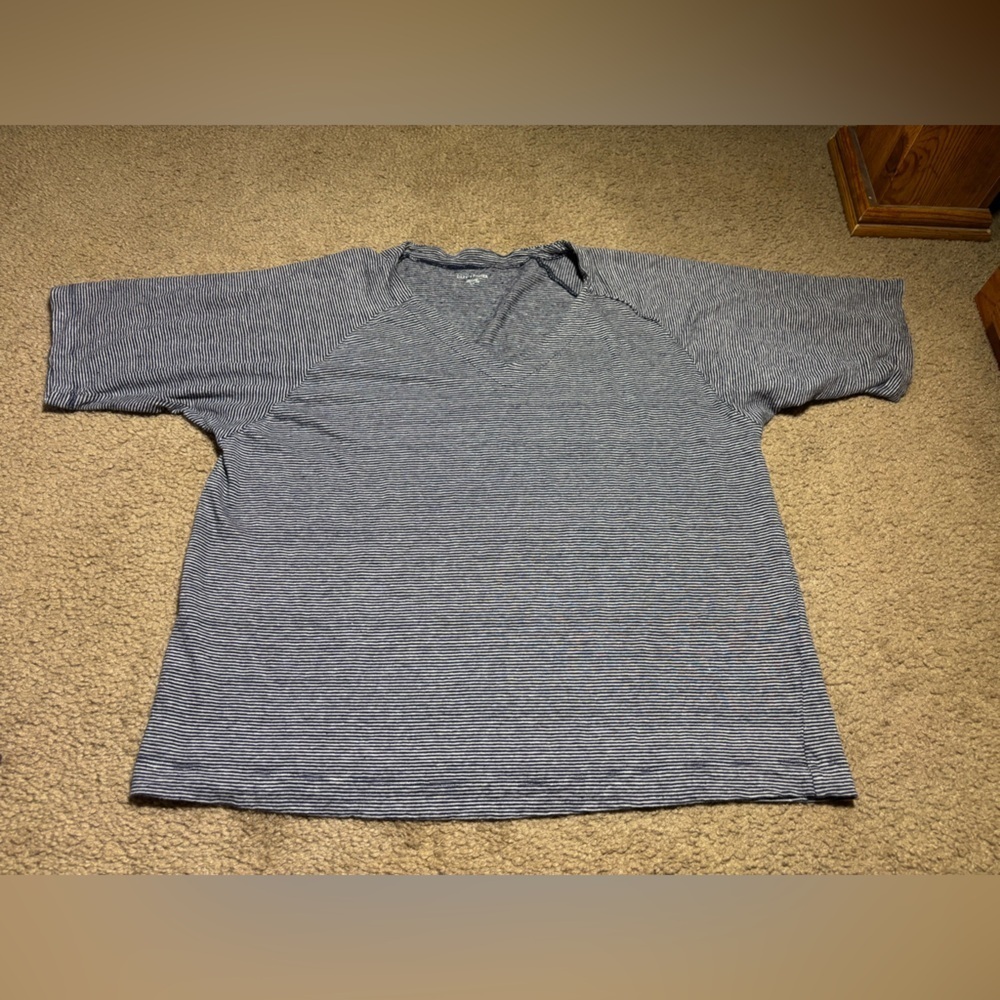 Eileen Fisher 100% organic Linen Striped SS shirt Womens Size Small